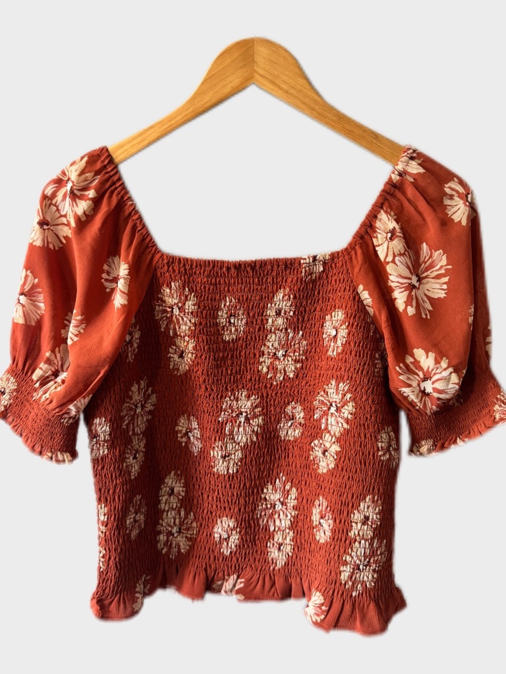 Madewell Burnt Orange Floral Smocked Blouse Size S Like New - Picture 2 of 4